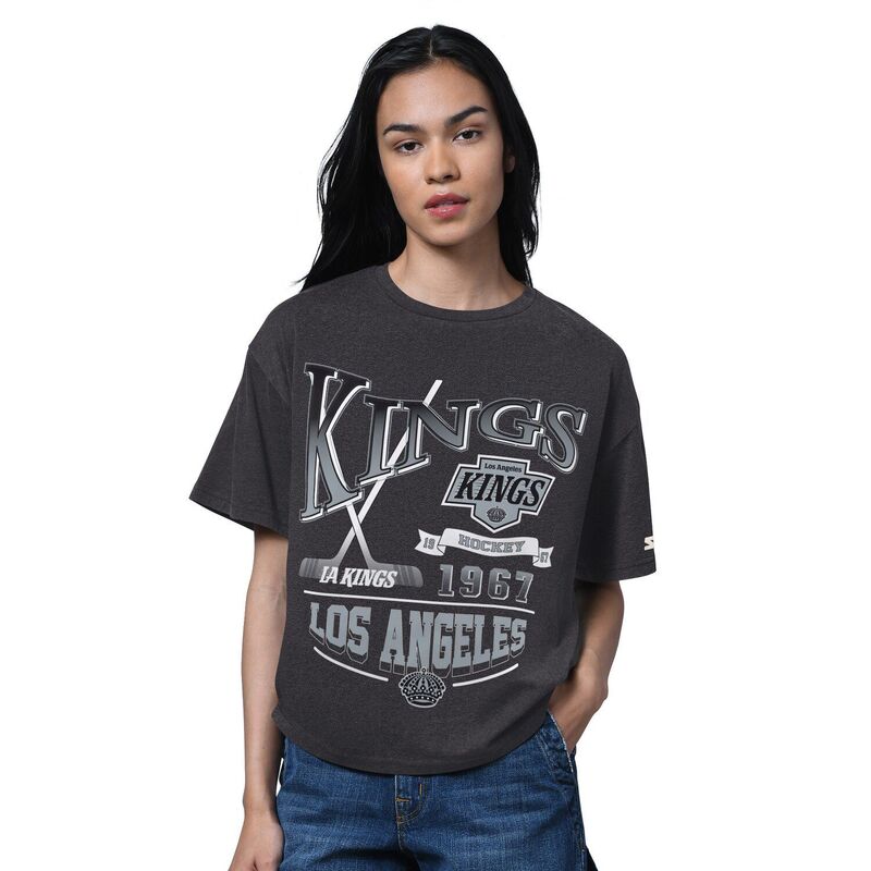 スターター レディース トップス Tシャツ Women'starter Heather Black Los Angeles Kings Oversized Hall ofame T-Shirt Kgs Charco ブラック