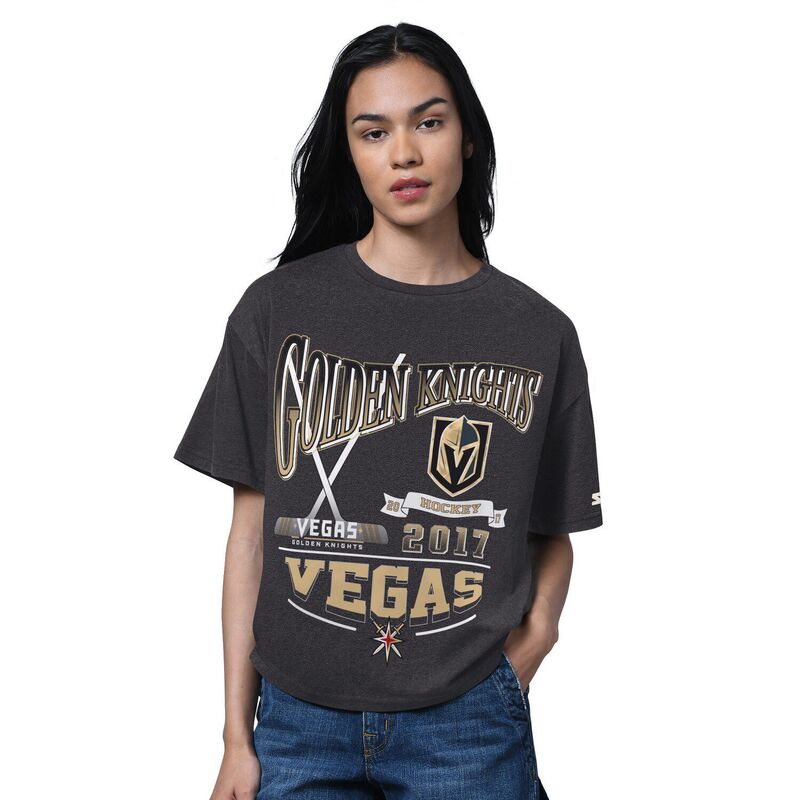 スターター レディース トップス Tシャツ Women'starter Heather Black Vegas Golden Knights Oversized Hall ofame T-Shirt Lvk Charco ブラック