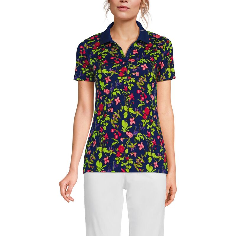 ランズエンド レディース トップス Tシャツ ポロシャツ プチ コットン Petite Lands' End Supima Cotton Short Sleeve Polo Shirt Sea Garden Floral