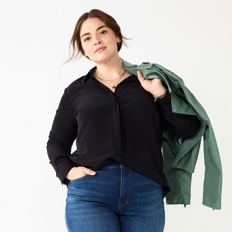 ナインウェスト レディース トップス シャツ ボタンダウン プラスサイズ ダウン Plusize Nine West Drapey Button Down Shirt Mineral Black ブラック