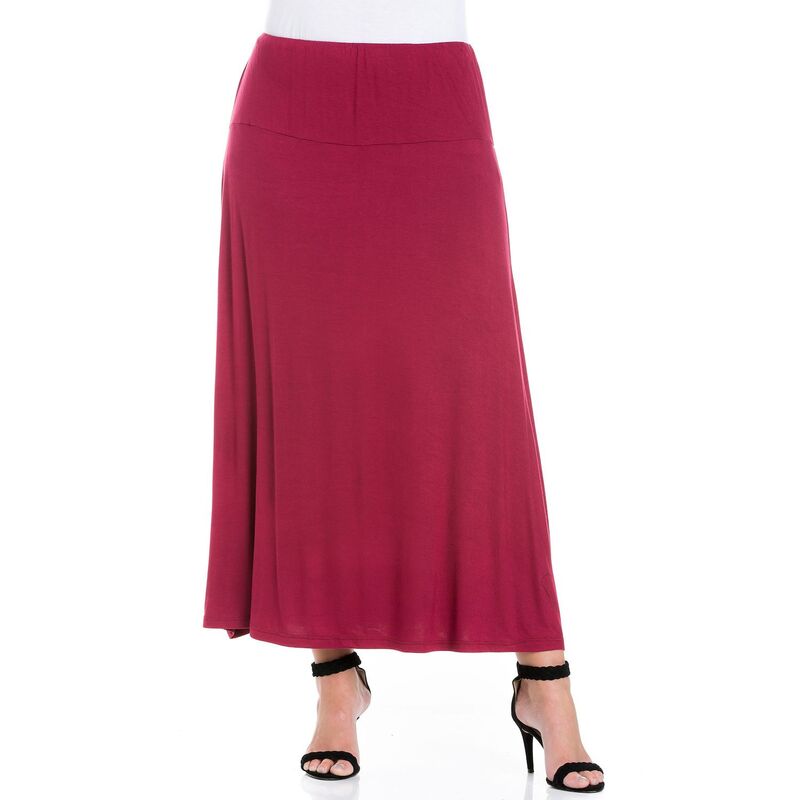 24 セブンコンフォート レディース ボトムスカート プラスサイズ マキシ Plusize 24Seven Comfort Apparel Comfortable Fit Elastic Waist Maxi Skirt Wine ワイン