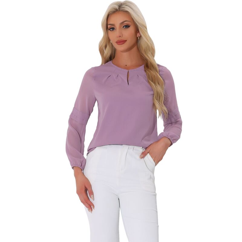 アレグラ ケー レディース トップス シャツ セミシアー シフォン シアー ブラウス ALLEGRA K Women's Work Tops Chiffon Shirt Semi Sheer Keyhole Neck Elegant Blouse Dark Purple パープル｜ReVida 店 10,514円