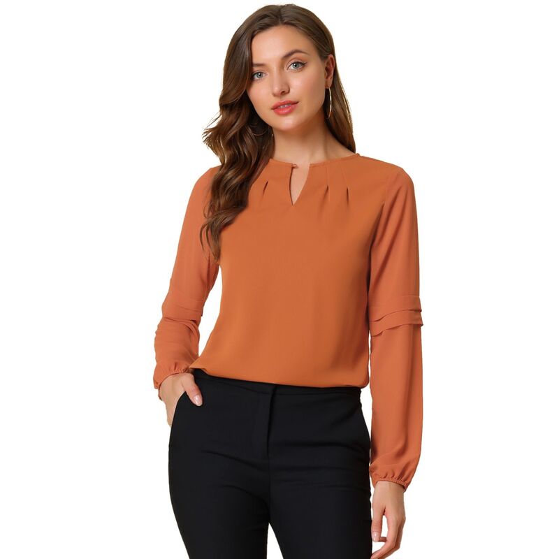 アレグラ ケー レディース トップス シャツ セミシアー シフォン シアー ブラウス ALLEGRA K Women's Work Tops Chiffon Shirt Semi Sheer Keyhole Neck Elegant Blouse Orange オレンジ｜ReVida 店 10,514円
