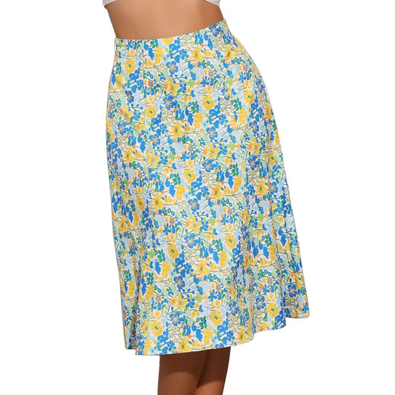 アレグラ ケー レディース ボトムスカート A ライン プリント ミディ ALLEGRA K Women's Peasant Elastic Waist A-Line Leave Print Midi Skirt Summer Flower