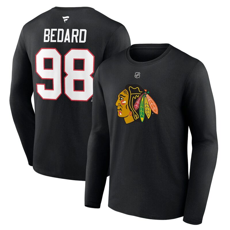 ファナティクス メンズ トップス Tシャツ Men Fanatics Branded Connor Bedard Black Chicago Blackhawks Authentic Stack Name \u0026 Number Long Sleeve T-Shirt Hwk Black ブラック