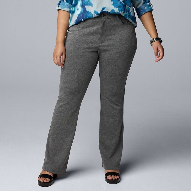 ヴェラウォン レディース ボトムス カジュアルパンツ ブーツカット プラスサイズ ブーツ Plusize Simply Vera Wang Mid Rise 5-Pocket Ponte Bootcut Pants Grey Melange グレー