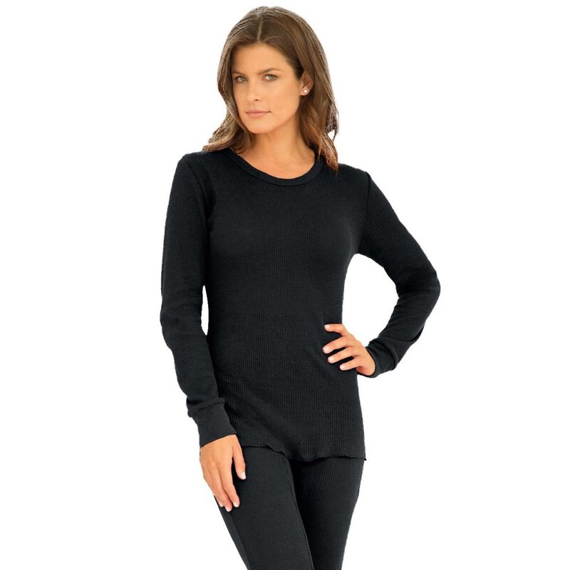 コンフォート チョイス レディース トップス シャツ クルーネック プラスサイズ 長袖 Comfort Choice Plusize Thermal Crewneck Long-Sleeve Top Black ブラック