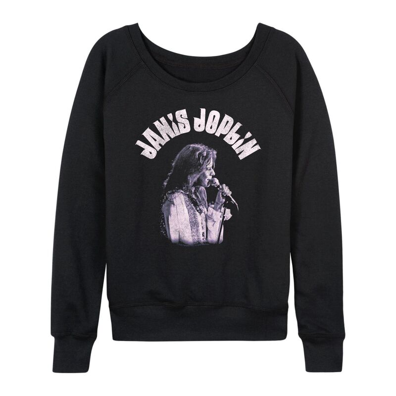 アニメキャラクター レディース トップス Tシャツ パイル Licensed Character Women's Janis Joplin Portrait Distressed French Terry Long Sleeve Tee Black ブラック