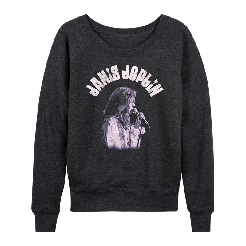 アニメキャラクター レディース トップス Tシャツ パイル Licensed Character Women's Janis Joplin Portrait Distressed French Terry Long Sleeve Tee Heather Charcoal チャコール 9,840円
