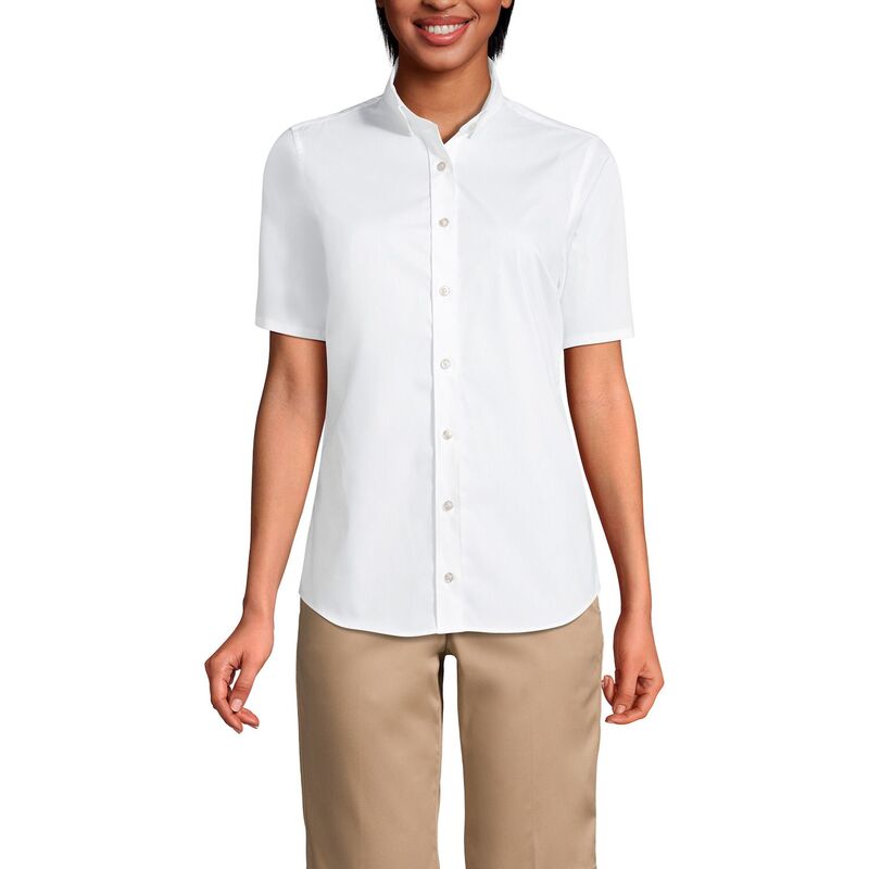 ランズ挙げ句の果て レディース トップス プルオーバー Women\u0027s Lands\u0027 End No Gape Short Sleeve Stretch Shirt Pearl White 白いこと