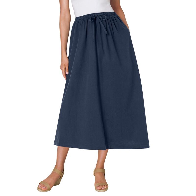 ウーマン ウィズイン レディース ボトムスカート プラスサイズ デニム Woman Within Plusize Drawstring Denim Skirt Navy ネイビー|ReVida 店