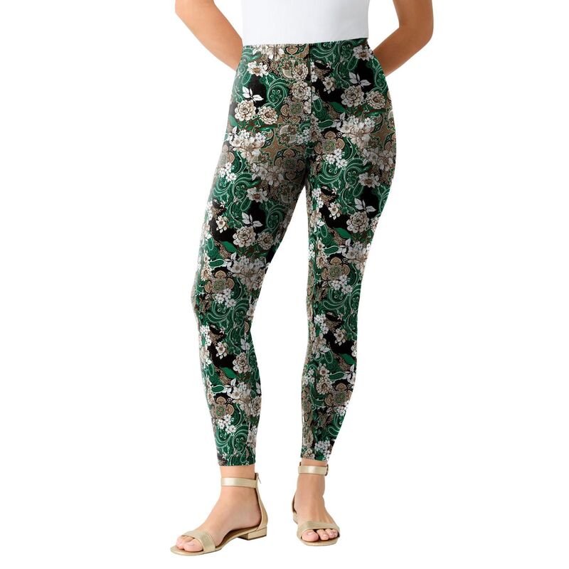 ロアマンズ レディース ボトムス カジュアルパンツ プラスサイズ アンクル Roaman's Women's Plusize Anklength Essential Stretch Legging Emerald Rose Paisley エメラルド|ReVida 店