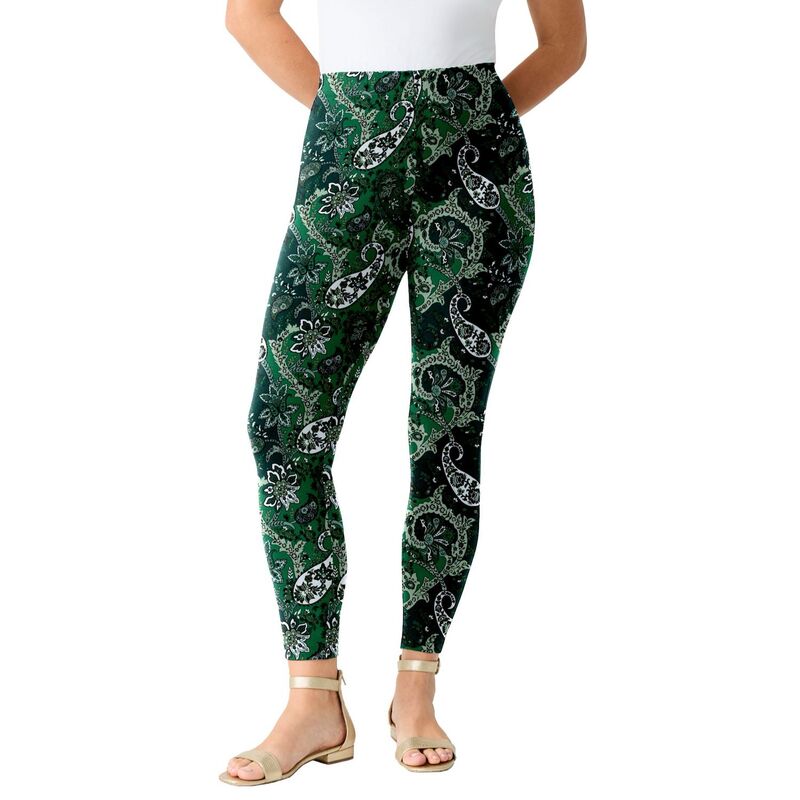 ロアマンズ レディース ボトムス カジュアルパンツ プラスサイズ アンクル Roaman's Women's Plusize Anklength Essential Stretch Leggingreen Multi Paisley グリーン|ReVida 店