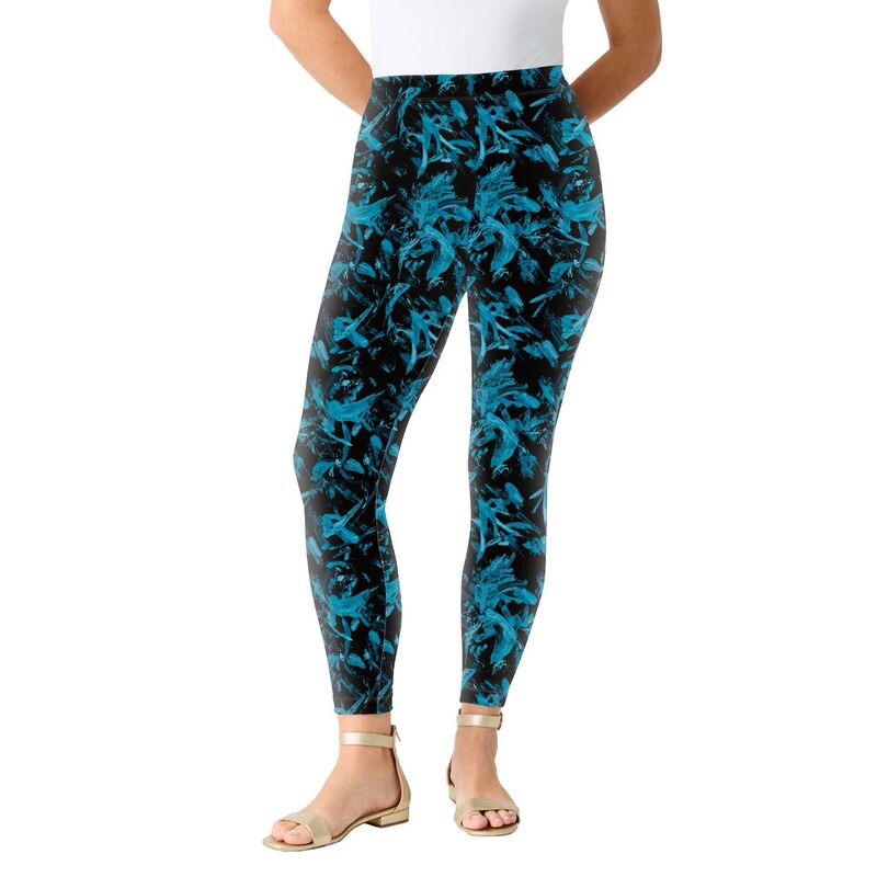 ロアマンズ レディース ボトムス カジュアルパンツ プラスサイズ アンクル Roaman's Women's Plusize Anklength Essential Stretch Legging Teal Paint Stroke ティール|ReVida 店