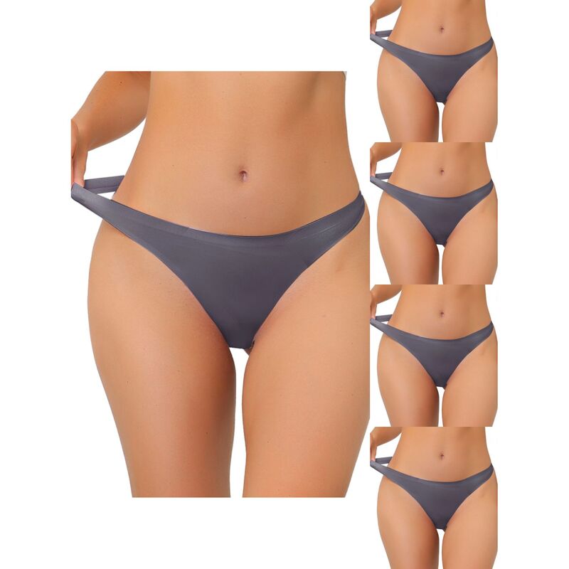 アレグラ ケー レディース アンダーウェア パンツ サテン ALLEGRA K 5 Packs Women's Unlined Underwear Satinvisible Bikini Comfortable Thongs Gray グレー
