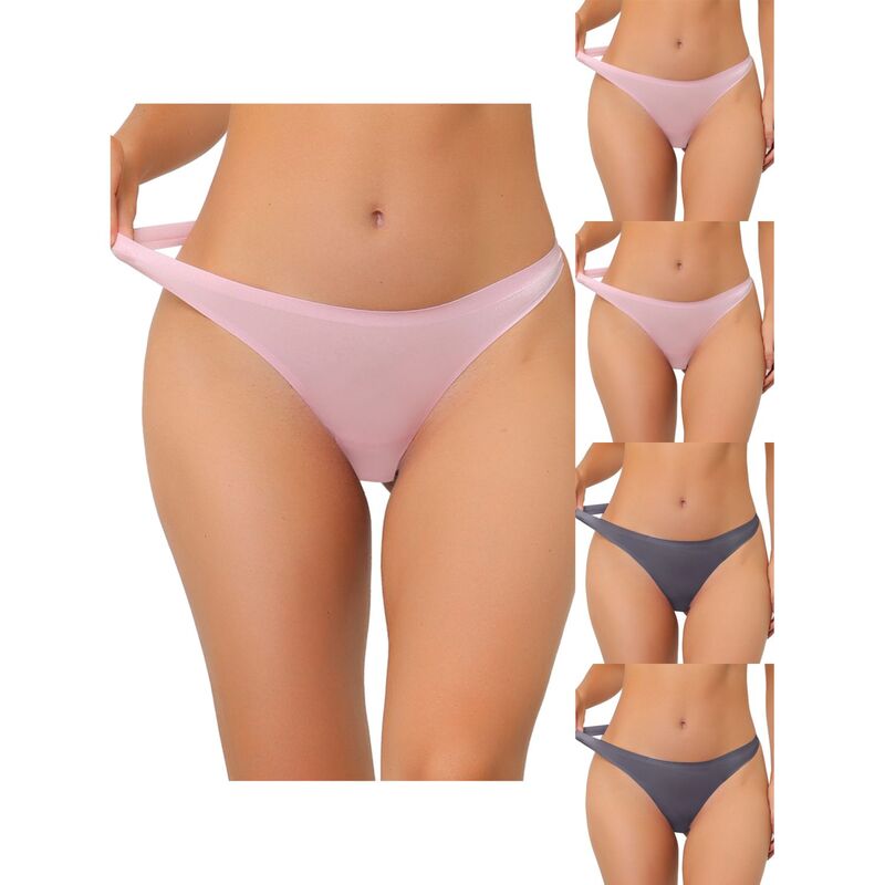 アレグラ ケー レディース アンダーウェア パンツ サテン ALLEGRA K 5 Packs Women's Unlined Underwear Satinvisible Bikini Comfortable Thongs Gray Pink グレー