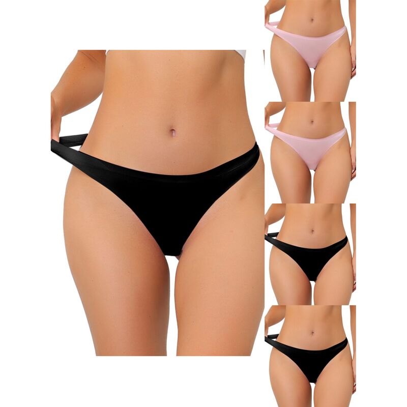 アレグラ ケー レディース アンダーウェア パンツ サテン ALLEGRA K 5 Packs Women's Unlined Underwear Satinvisible Bikini Comfortable Thongs Pink Black ブラック