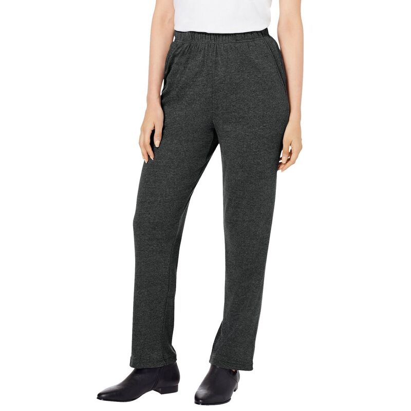 ロアマンズ レディース ボトムス カジュアルパンツ ストレート プラスサイズ プチ ニット Roaman's Women's Plusize Petite Plusize Straight Leg Soft Knit Pull On Pant Heather Charcoal チャコール|ReVida 店