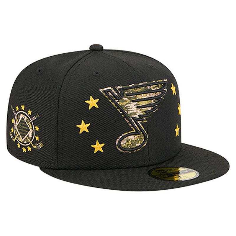 ニューエラ メンズ アクセサリー 帽子 Men's New Era Black St. Louis Blues Military Appreciation Digital Camo Stars 59FIFTY Fitted Hat Blu Black ブラック