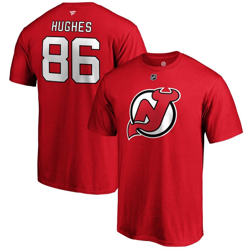 ファナティクス メンズ トップス Tシャツ ジャージー Men's Fanatics Branded Jack Hughes Red New Jersey Devils Authentic Stack Name & Number T-Shirt Nhl Red レッド