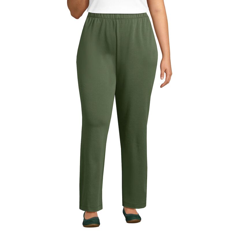 ランズエンド レディース ボトムス カジュアルパンツ プラスサイズ ニット ハイウエスト Plusize Lands' End Sport Knit High-Waist Pull-On Pants Estate Green グリーン