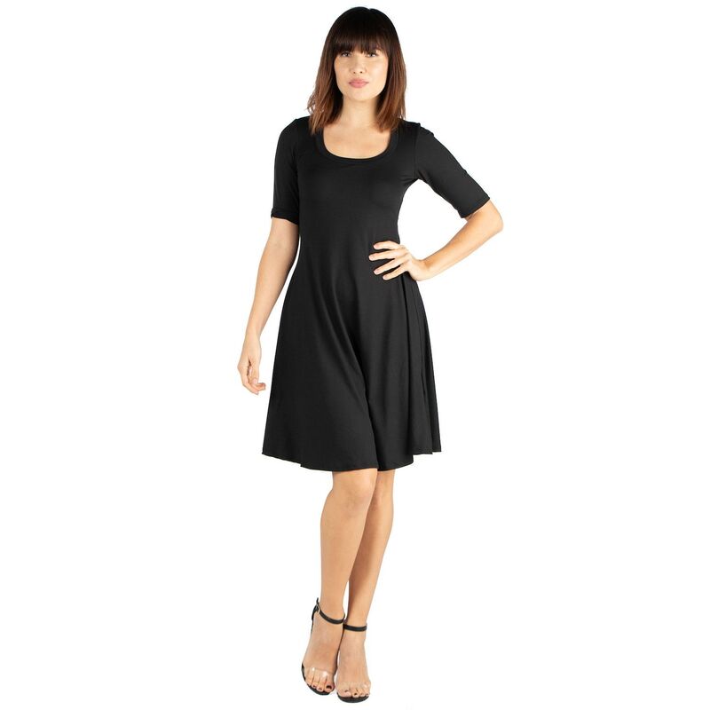 24 セブンコンフォート レディース トップス ワンピース A ライン ひざ丈 Women's 24seven Comfort Apparel Knee Length A-Line Dress Black ブラック