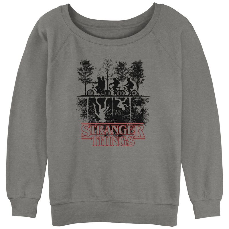 アニメキャラクター レディース トップス Tシャツ パイル ダウン ロゴ Licensed Character Juniors' Stranger Things The Upside Down Logo Slouchy Terry Gray Heather グレー