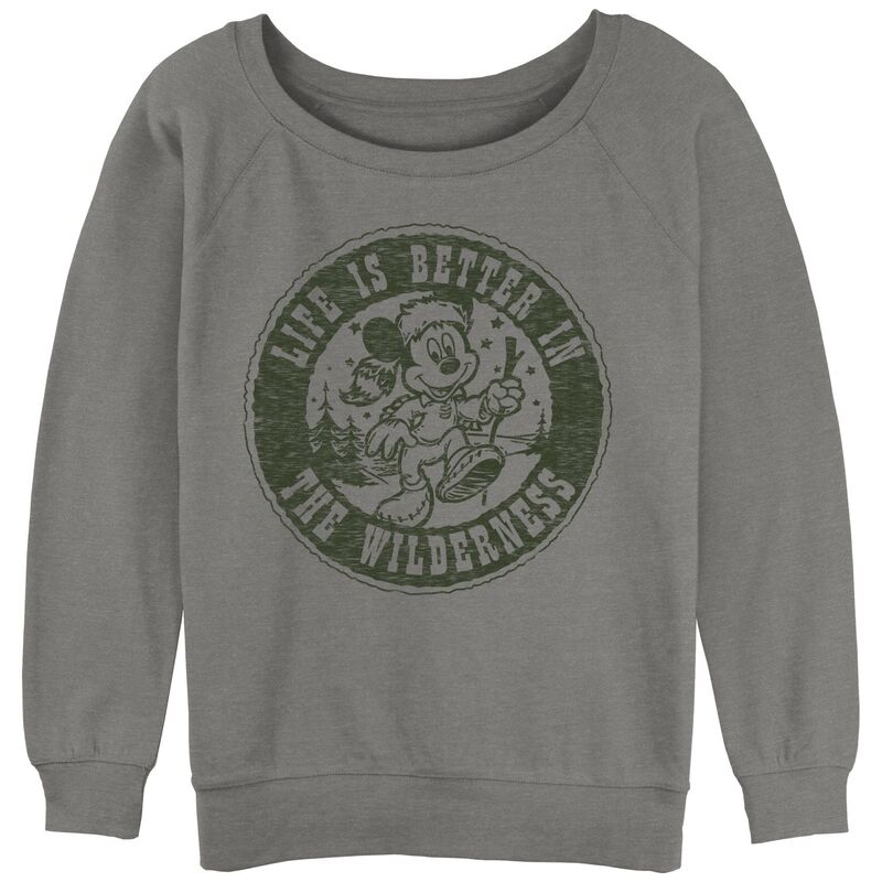 ディズニー レディース トップス Tシャツ スウェット グラフィック Disney's Mickey Mouse & Friends Juniors' Life Is Better In The Wildernesslouchy Graphic Sweatshirt Gray Heather グレー