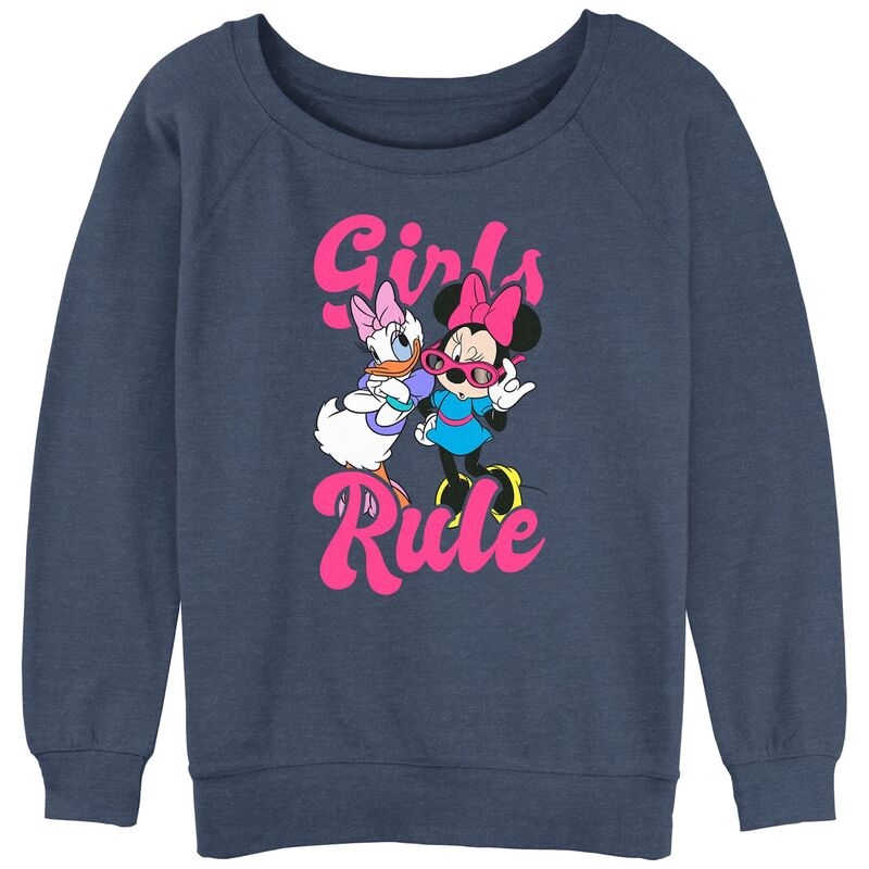 ウォルトディズニー レディース トップス プルオーバー パイル グラフィック Disney Juniors\u0027 Minnie Mouse Andaisy Girls Rule Graphic Slouchy Terry Blue Heather ギョリュウモドキ