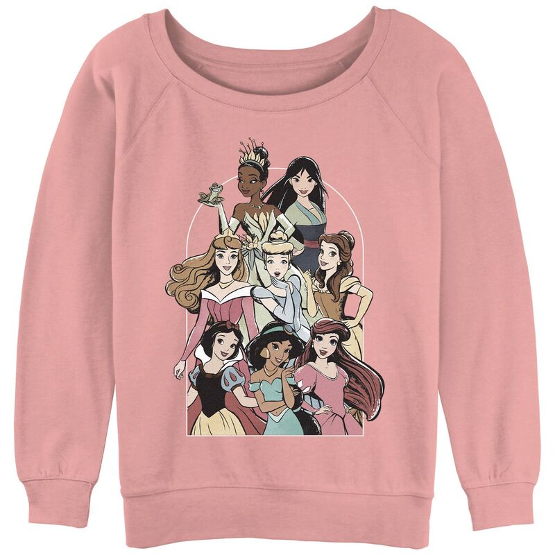 アニメ文字記号 レディース トップス プルオーバー パイル グラフィック Licensed Character Juniors\u0027 Disney Princess Grouposter Graphic Slouchy Terry Desert Pink サクラ色