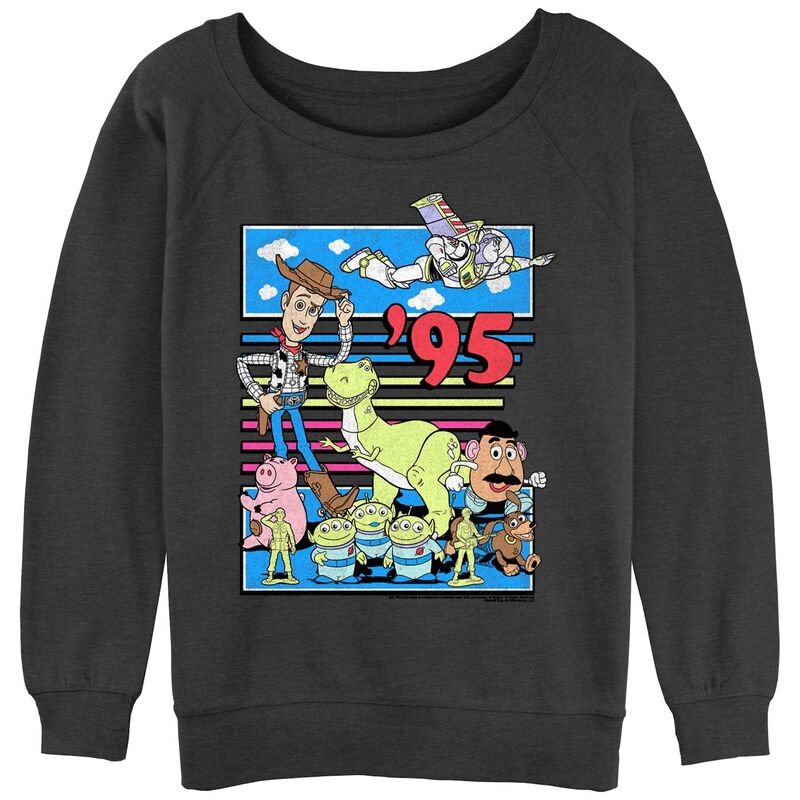 アニメキャラクター レディース トップス Tシャツ パイル グラフィック Licensed Character Juniors' Toy Story 95 Graphic Slouchy Terry Charcoal Heather チャコール