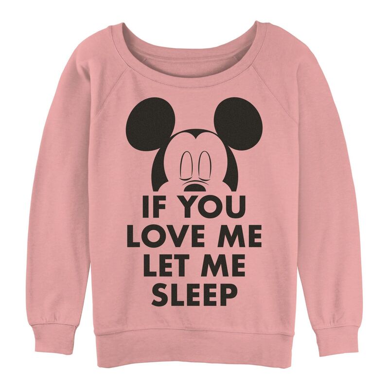 ディズニー レディース トップス Tシャツ パイル グラフィック Disney Juniors' Mickey Mouse If You Love Me Let Me Sleep Graphic Slouchy Terry Desert Pink ピンク