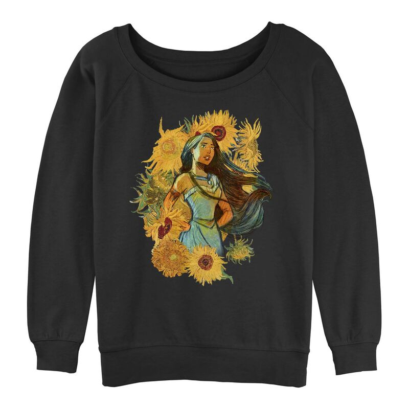 アニメキャラクター レディース トップス Tシャツ パイル グラフィック Licensed Character Juniors' Pocahontas Van Gogh Style Portrait Graphic Slouchy Terry Black ブラック