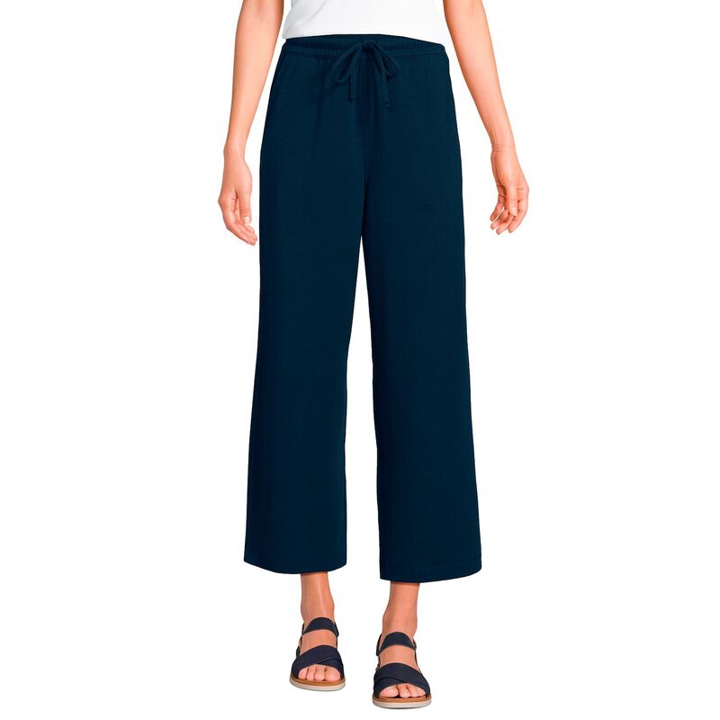 ランズエンド レディース ボトムス カジュアルパンツ ワイドレッグ プチ Petite Lands' End Sport Pull-On Drawstring Wide Leg Cropants Radiant Navy ネイビー