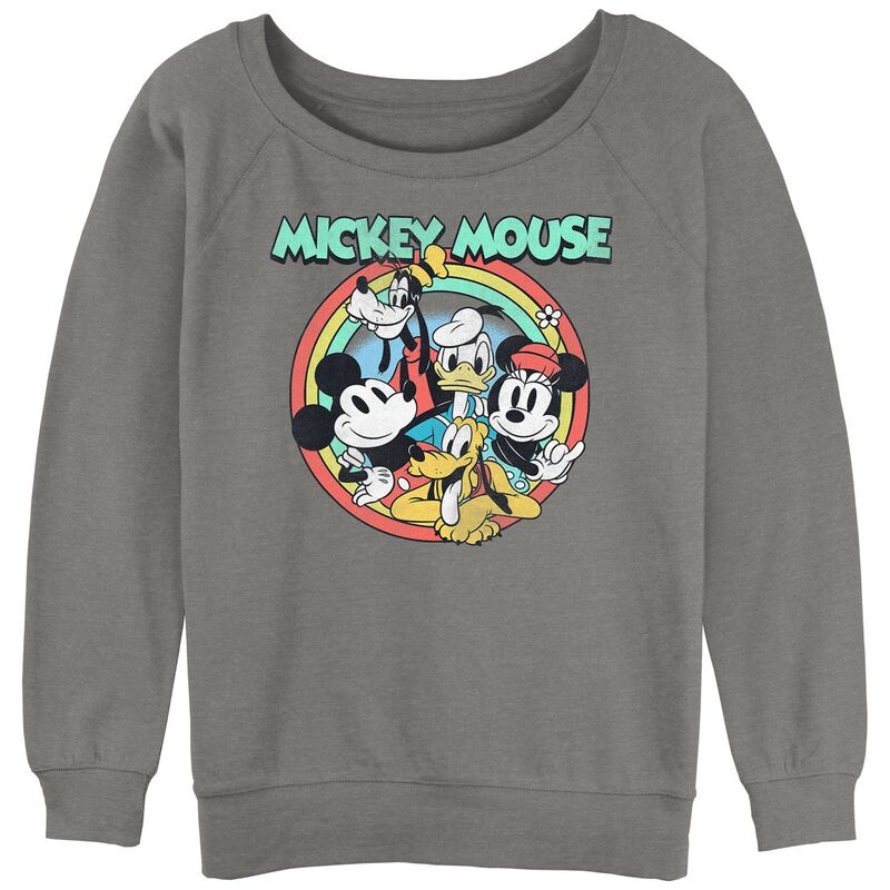 ディズニー レディース トップス Tシャツ パイル グラフィック Disney's Mickey Mouse And His Friends Juniors' Graphic Slouchy Terry Gray Heather グレー｜ReVida 店