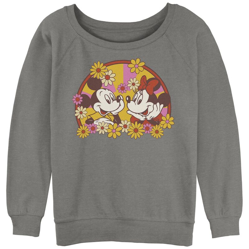 ディズニー レディース トップス Tシャツ フラワー柄 パイル フラワー グラフィック Disney's Mickey Mouse And Minnie Floralove Juniors' Graphic Slouchy Terry Gray Heather グレー