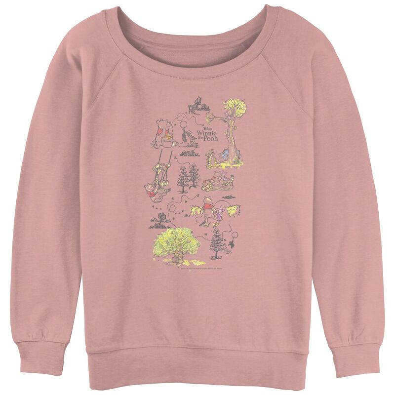 ウォルトディズニー レディース トップス プルオーバー パイル グラフィック Disney\u0027s Winnie The Pooh Life Map Juniors\u0027 Graphic Slouchy Terry Desert Pink サクラ色