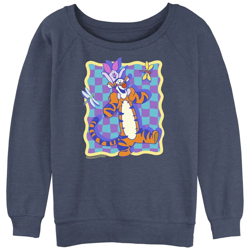 ディズニー レディース トップス Tシャツ パイル グラフィック Disney's Winnie The Pooh Piglet And Tigger Piggy Ride Juniors' Graphic Slouchy Terry Blue Heather ヘザー