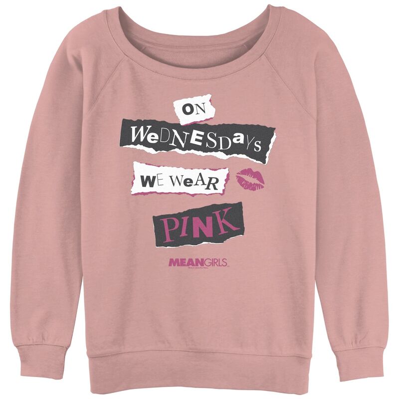 アニメキャラクター レディース トップス Tシャツ パイル グラフィック Licensed Character Juniors' Mean Girls On Wednesdays Wear Pink Graphic Slouchy Terry Desert Pink ピンク