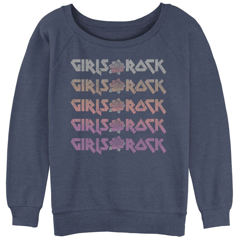 アンブランデッド レディース トップス Tシャツ パイル グラフィック Unbranded Juniors' Girls Rock Stack Text Graphic Slouchy Terry Blue Heather ヘザー
