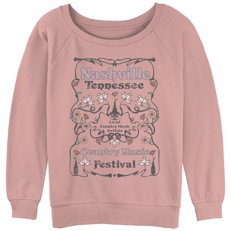 アンブランデッド レディース トップス Tシャツ パイル グラフィック Unbranded Juniors' Nashville Tennessee Country Music Festival Poster Graphic Slouchy Terry Desert Pink ピンク