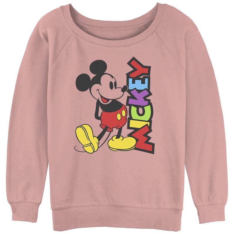 ディズニー レディース トップス Tシャツ パイル グラフィック Disney's Mickey Mouse Bright Colors Name Juniors' Graphic Slouchy Terry Desert Pink ピンク