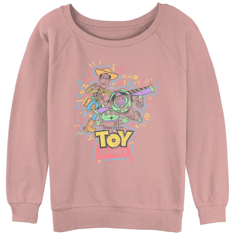 ウォルトディズニー ピクサー レディース トップス プルオーバー パイル グラフィック Disney / Pixar\u0027s Toy Story Power Trio Juniors\u0027 Graphic Slouchy Terry Desert Pink サクラ色