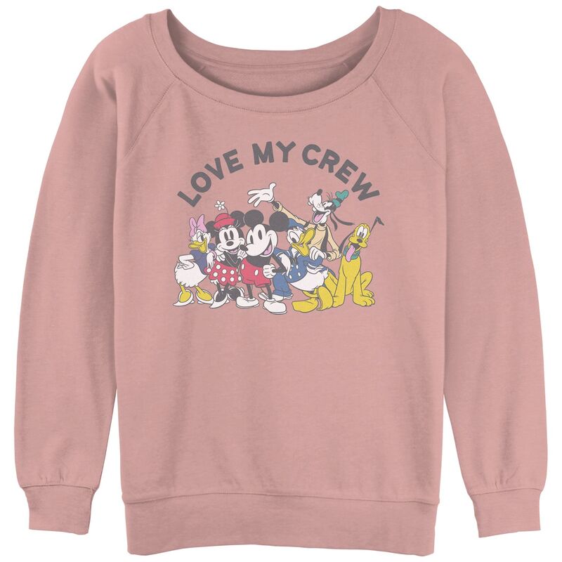 ウォルトディズニー レディース トップス プルオーバー パイル グラフィック Disney\u0027s Mickey and Friends Juniors\u0027 Love My Crew Slouchy Terry Graphic Pullover Desert Pink サクラ色