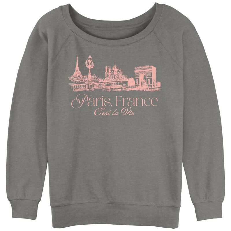 アンブランデッド レディース トップス Tシャツ パイル Unbranded Juniors' Paris France C'est La Vie Slouchy Terry Gray Heather グレー