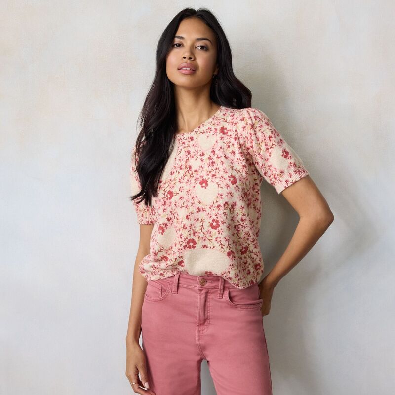 LC Lauren Conrad レディース アウター ニット・セーター プチ Petite LC Lauren Conrad Short Sleeve Cream Cozy Garden クリーム