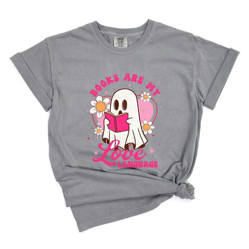 Simply Sage Market レディース トップス ティーシャツ グラフィック Simply Sage Market Books Are My Love Language Ghost - Women\u0027s Garment Dyed Graphic T-Shirt Grey 薄墨色 トップス-Tシャツ・カットソー