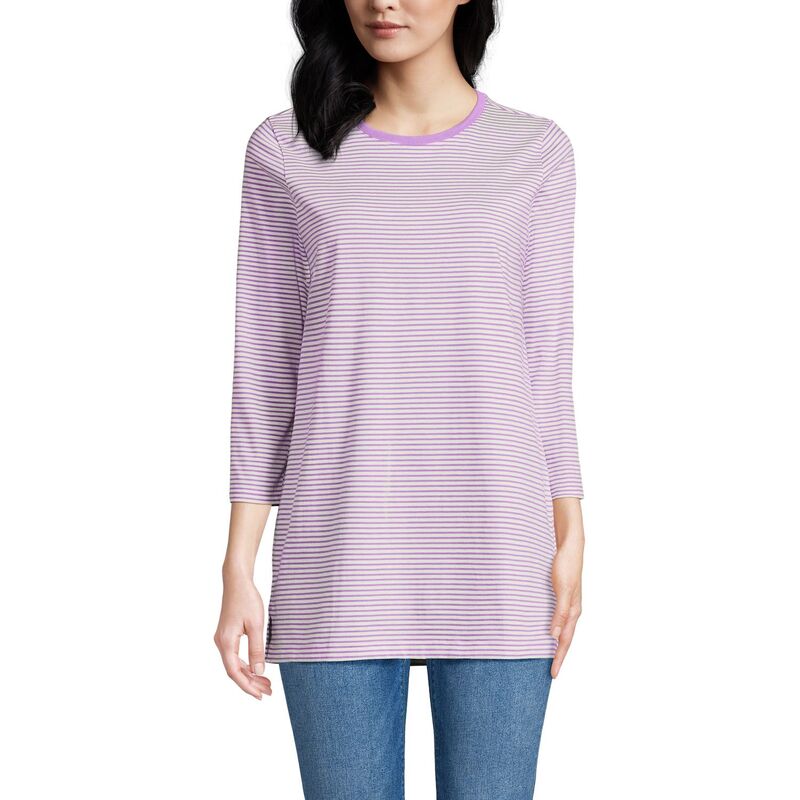 ランズエンド レディース トップス Tシャツ クルーネック コットン Women's Lands' End Supima Cotton Crewneck Tunic Soft Orchid Stripe ストライプ|ReVida 店