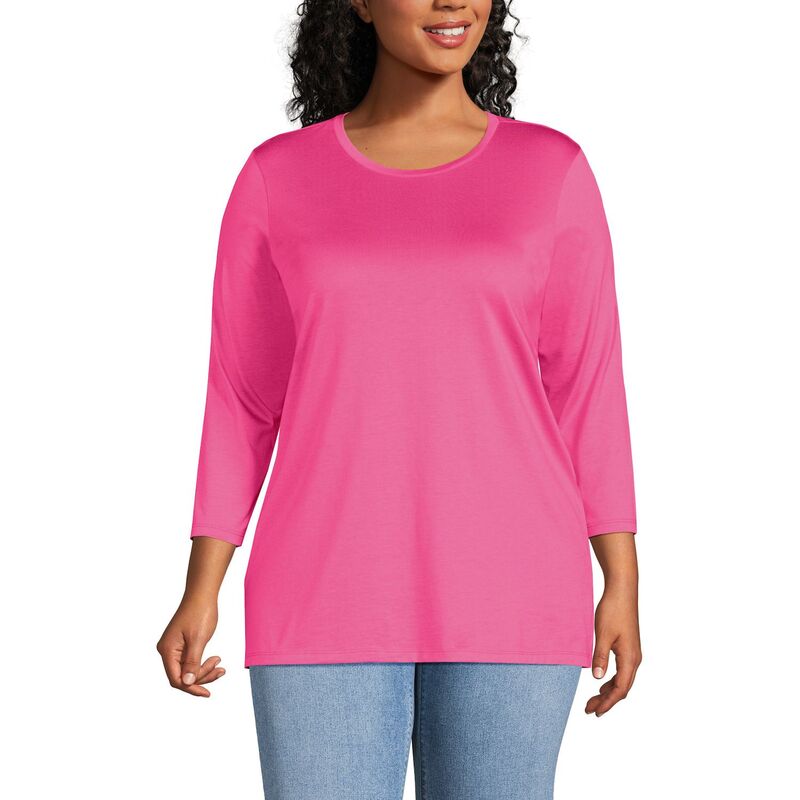 ランズエンド レディース トップス Tシャツ リラックスフィット クルーネック プラスサイズ コットン Plusize Lands' End Supima Cotton Relaxed Fit Crewneck Tunic Apple Blossom｜ReVida 店
