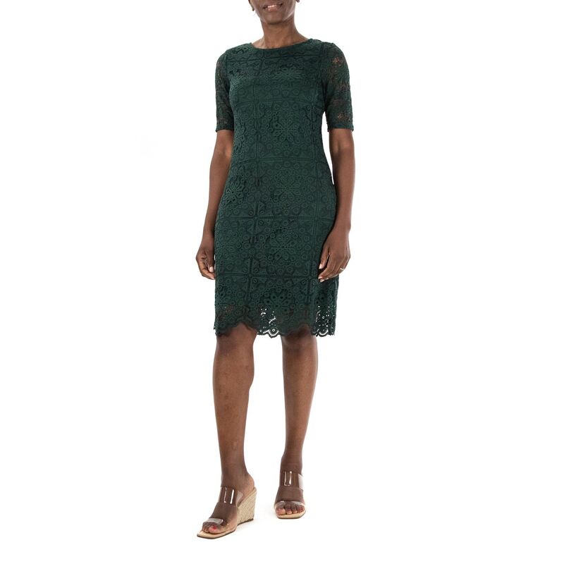 ニナレオナルド レディース トップス ワンピース レース Women's Nina Leonard Lacelbow-Sleeve Sheath Dress Ever Green グリーン｜ReVida 店